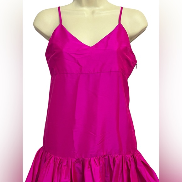 Azeeza Tanvi Midi Dress Hot Pink Taffeta Tiered Ruffle‎ Hem Spaghetti Strap XS - Picture 3 of 11